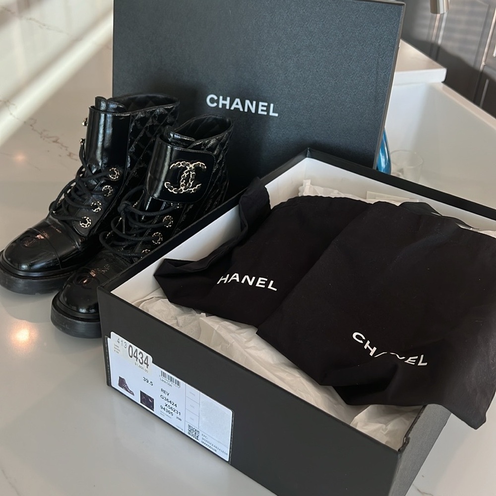 Most comfortable Black Chanel Combat Boots. Size 39.5